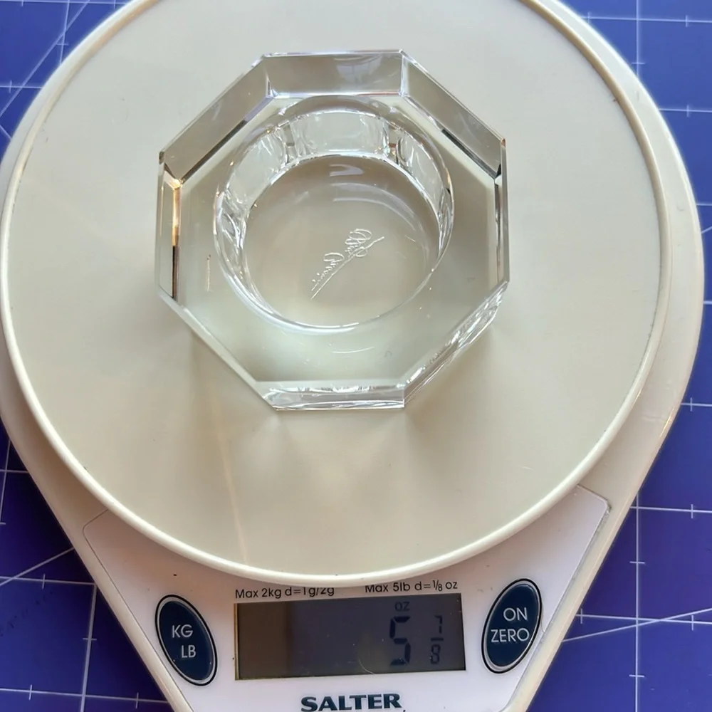 Oleg Cassini crystal tea light holder 8 sided signed glass  perfect condition.